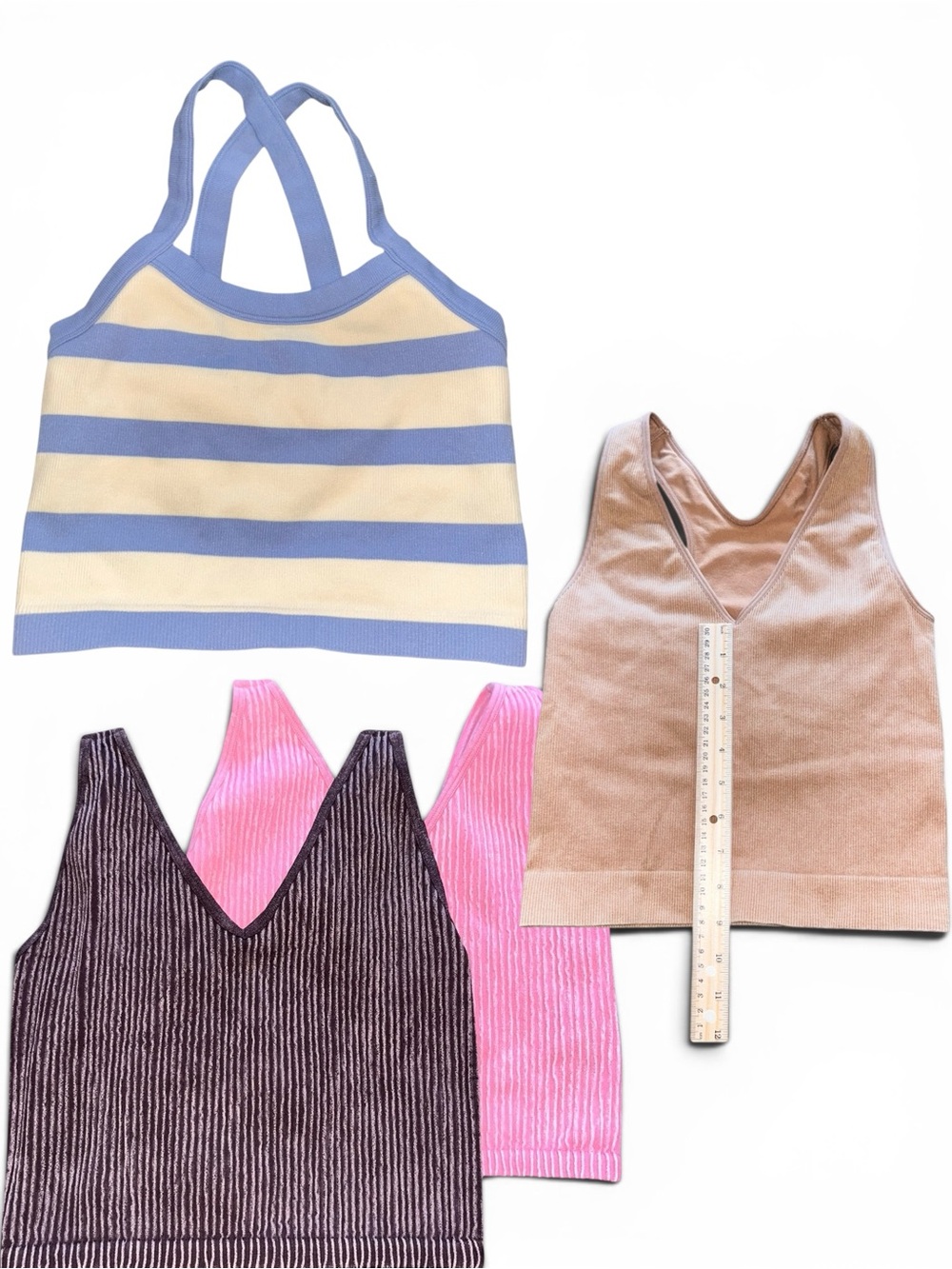 JoyLab Blue and Cream Striped Cropped Tank Bra size Xs plus 3 size s bra tops